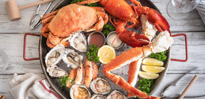 close up of a seafood platter on Pleasure Island